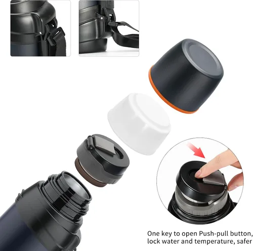 Miniatura 5 de Termos de café grandes de 64 onzas / medio galón para viajes, jarra de agua aislada al vacío clásica con taza de plástico, botella de bebida aislada