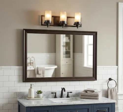 Miniatura 2 de Lámpara de pared/iluminación para baño de 3 luces con acabado en bronce y vidrio ámbar transparente: Designers Impressions Juno 73473