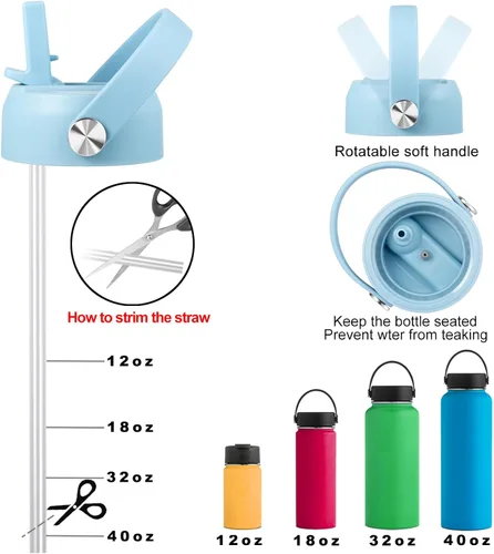 Miniatura 4 de Tapa de popote para boca ancha Hydro Flask, tapas con popote para Hydroflask de boca ancha de 12, 16, 18, 20, 32, 40 onzas, tapa de popote de Lluvia
