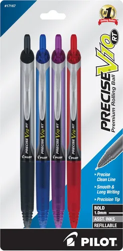 Pilot Precise V10 - Bolígrafos retráctiles de bola rodante de alta calidad, punta gruesa, 1.0 mm, surtidos, paquete de 4 bolígrafos