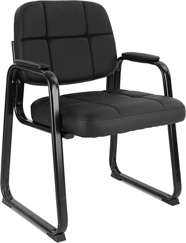 Miniatura 19 de CLATINA Silla de recepción de oficina con reposabrazos acolchado de cuero regenerado, silla ergonómica para sala de espera, vestíbulo, reunión, Negro