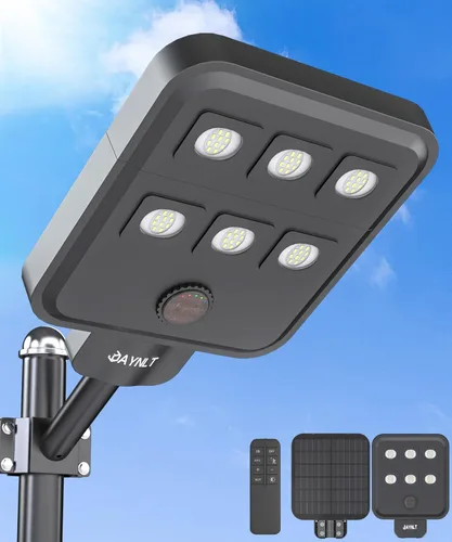 JAYNLT X-8000W Luces de calle solares para exteriores, luces comerciales ultragrandes de 6500K para estacionamiento del atardecer al amanecer, luz
