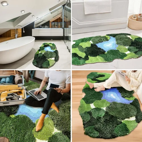 Miniatura 8 de Alfombra de Musgo 3D de 20x35 Pulgadas, Alfombra Shag de Área de Hojas Alfombras de Baño Antideslizantes Tapete de Baño Alfombra Mechada, Ultra