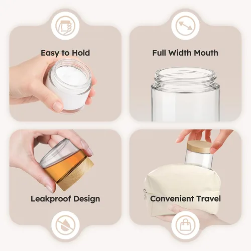 Miniatura 4 de 2 OZ Glass Jars with Lids, 24 Pack Small Glass Containers with Plastic Woodgrain Lids & Inner Liners, Reusable Travel Containers for Creams, Makeup