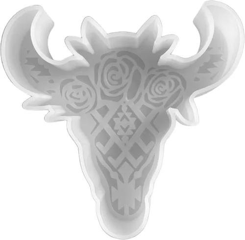 Molde Freshie de calavera de toro con flores | Tamaño 4.75 pulgadas de ancho x 4.75 pulgadas de largo x 0.8 pulgadas de profundidad | Diseño de