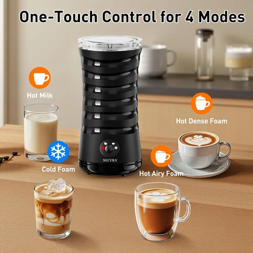 Miniatura 2 de Espumador de leche eléctrico Secura, vaporizador automático de leche, máquina de espuma caliente y fría 4-EN-1 - 8.4oz/240ml calentador de leche
