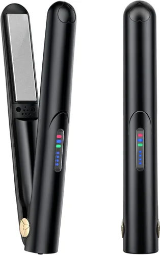 Cordless Hair Straightener and Curler 2 in 1 Ceramic Flat Iron Mini Cordless Portable Travel Hot Tools Straight Curl for Women Men USB Rechargeable