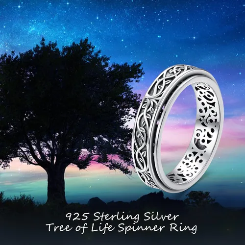 Miniatura 7 de YAFEINI Anillo giratorio de plata de ley para mujer, nudo celta, girasol, margarita, corazón, árbol de la vida, joyería de regalo para mujeres