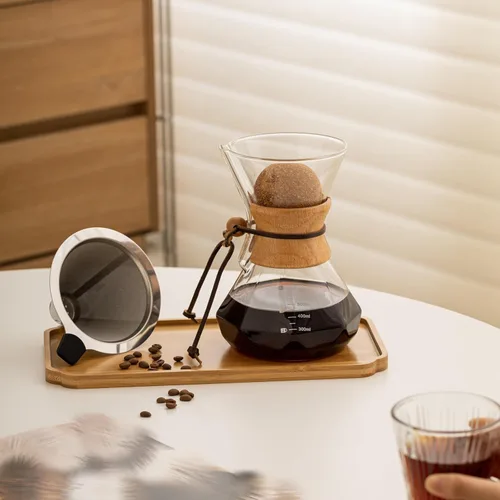 Miniatura 4 de Cafetera de Goteo con Funda de Madera, Cafetera de Goteo de 13.5oz/400ml, Juego de Cafetera de Goteo con Tapón de Corcho (13.5oz/400ml)