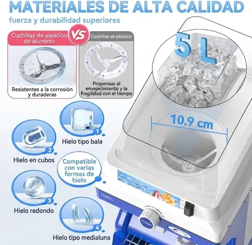 Miniatura 4 de Máquina de afeitar de hielo eléctrica, máquina de hielo afeitado de 300 W, máquina de hacer cono de nieve ajustable de grosor 661 libras/hora