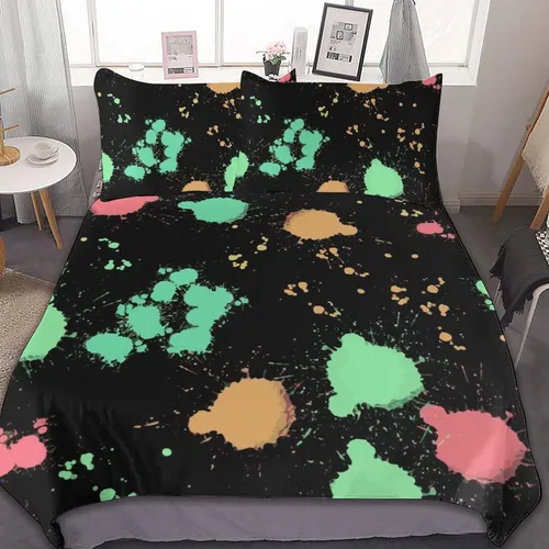 Miniatura 18 de Juego de 3 piezas de edredón neón que brilla en la oscuridad, funda de almohada de microfibra con cremallera para cama matrimonial, Queen