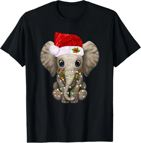 Lindo elefante de Navidad luz divertido elefante amante de Navidad regalo camiseta