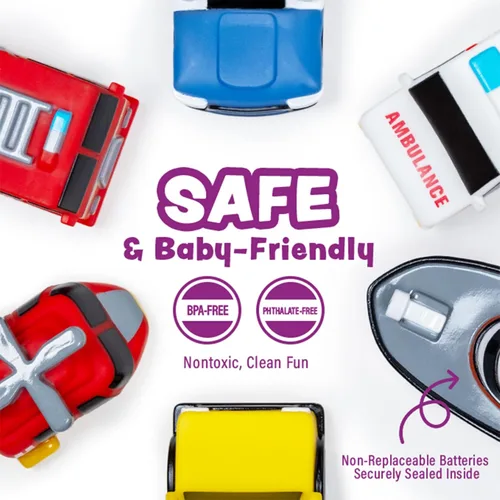 Miniatura 6 de Tub Works® Emergency™ Cars - Juguetes de baño iluminados, paquete de 6 Juguetes iluminados activados por agua parpadean y cambian