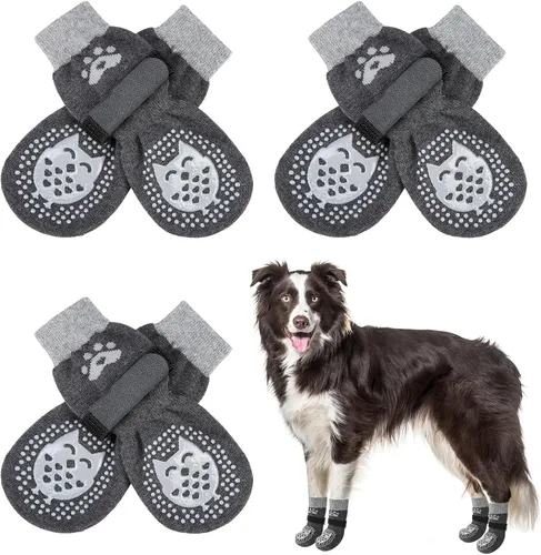 Miniatura 38 de SCENEREAL 6 piezas de calcetines antideslizantes para perros para prevenir lamido de patas para pavimento caliente/frío, calcetines de agarre