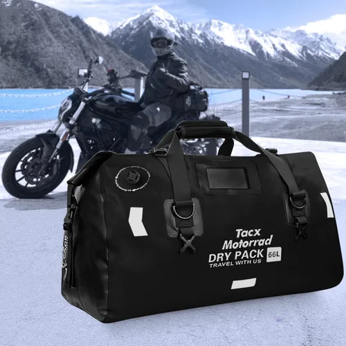 Miniatura 7 de Bolsa de lona impermeable para hombres y mujeres, mochila seca enrollable con correas de fijación rápida, bolsa de sillín de motocicleta para Negro