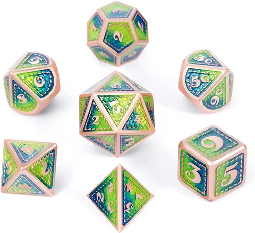 Miniatura 5 de DNDND - Juego de dados metálicos para DND con estuche de metal de regalo, 7 piezas de dados metálicos de Calabozos y Dragones para juego DND