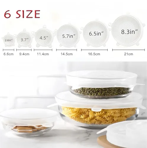 Miniatura 4 de Tapas elásticas reutilizables de silicona para almacenamiento de alimentos en el refrigerador, cubiertas redondas de silicona flexibles para tazones
