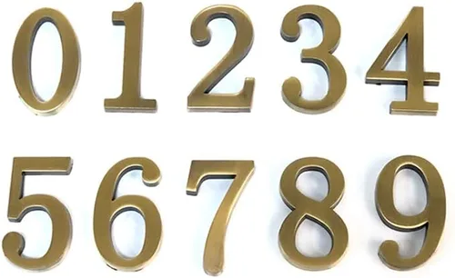 Miniatura 2 de Números de buzón de 2 pulgadas de aleación de zinc hueca, números de dirección de puerta 3D autoadhesivos para casa, apartamento, oficina, bronce