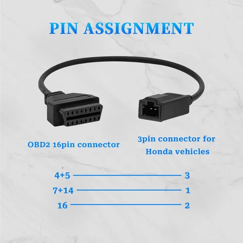 Miniatura 4 de Cable Adaptador OBD1 a OBD2 Compatible con Conector de 3 Pines para Honda, Adaptador de 3 Pines OBD1 a 16 Pines OBD2 para Vehículos Antiguos