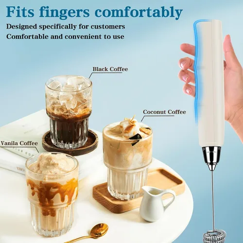 Miniatura 4 de BSRGMS Espumador de leche de mano para café, batidor eléctrico de 3 velocidades ajustables, mezclador de bebidas con 3 batidores de acero