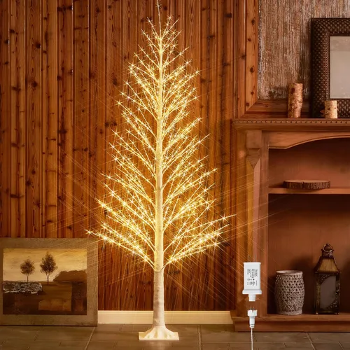 BAOLITVINE Árbol de Navidad alpino de 6 pies, 810 luces LED blancas cálidas, árbol blanco artificial con luces para el hogar, festival de Navidad,