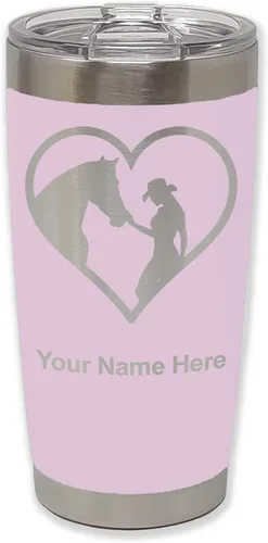 Miniatura 25 de LaserGram Vaso aislado al vacío de 20 onzas, corazón de vaquera de caballo, grabado personalizado incluido (negro)