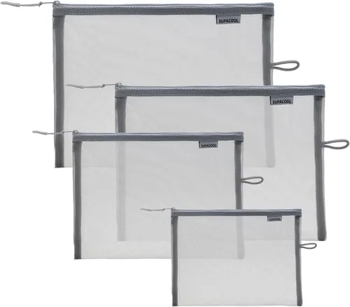 Miniatura 12 de SUPACOOL Bolsa de maquillaje de malla de viaje, bolsas organizadoras de cosméticos con cremallera, bolsas organizadoras de pañales, bolsa de nailon
