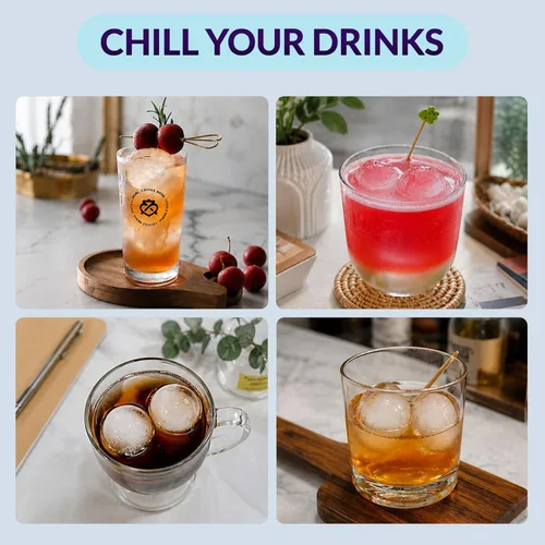 Miniatura 6 de Paquete de 3 bandejas para cubitos de hielo para congelador, máquina de hielo redonda grande para whisky, molde de hielo de 8 bolas con cubo