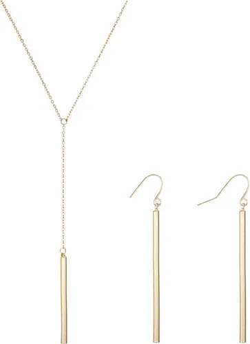 Dcfywl731 Aretes colgantes chapados en oro minimalistas y delicados en forma de barra en capas, collar largo en Y, aretes y collares dorados,