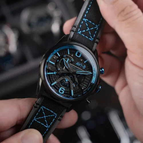 Miniatura 5 de AVI-8 Reloj Hawker Harrier Dual Retrograde Cronógrafo Correa de Cuero Genuino