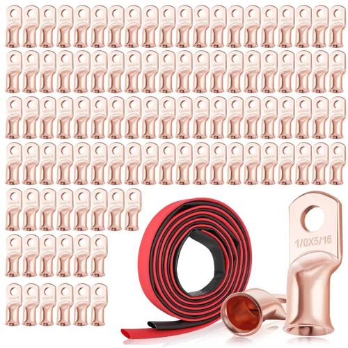 Miniatura 10 de XHF 10 piezas terminales de batería de servicio pesado 1/0 AWG-1/2 con tubo termorretráctil 3:1, terminales de anillo, extremos de cable de batería