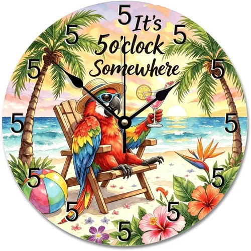 Miniatura 33 de ArogGeld Reloj de pared de 5 O'Clock Somewhere - Reloj redondo de madera para casa de playa, 10, silencioso, sin tictac, batería de cuarzo, granja
