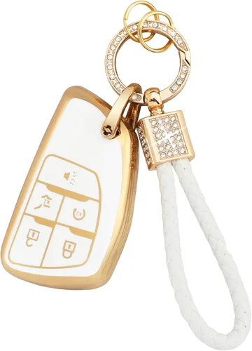 Miniatura 16 de PIFOOG Cubierta de llavero de TPU Llavero Bling Blanco Borde Oro Grande