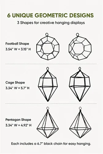 Miniatura 2 de Paquete de 6 soportes geométricos para colgar en la pared, decoración Tillandsia de metal negro para estilo bohemio, hogar, oficina y estantes