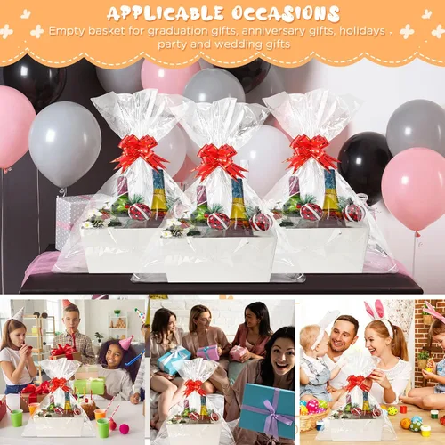Miniatura 5 de Tuanse 30 Piezas Canasta para Regalo Vacía Kit de Cesta de Regalo DIY a Granel con Asa Bandeja de Cartón Kraft con 30 Bolsas 30 Lazos Bandeja