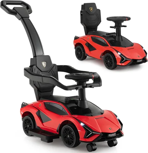 Miniatura 11 de INFANS 3 en 1 Coche de Paseo para Empujar, Silla de Paseo Licenciada Lamborghini para Bebés con Coche de Paseo Deslizante, Bocina, Música, USB, Negro