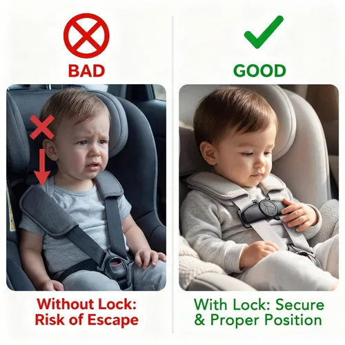 Miniatura 2 de Protector de hebilla de asiento de automóvil antiescape y bloqueo de clip para arnés de pecho, bloqueo de hebilla de seguridad para niños, niños