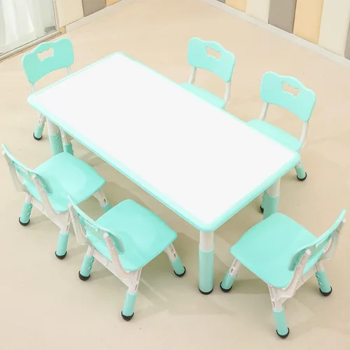 monleelnom Juego de mesa y silla para niños adecuado para niños y niñas de 2 a 12 años, altura ajustable, se puede pintar con 6 asientos, adecuado