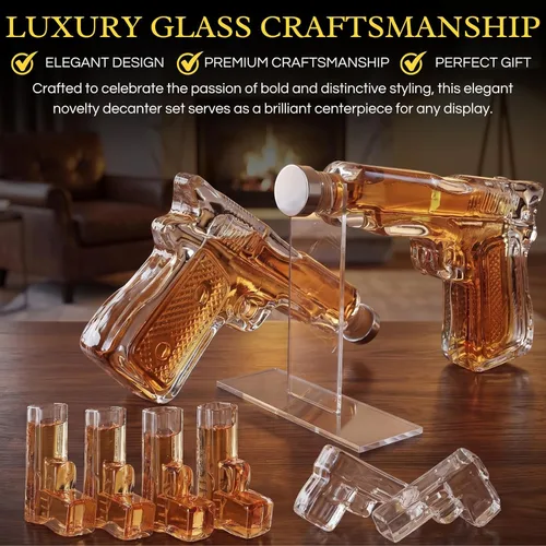 Miniatura 3 de Juego de decantador de pistola de whisky + 2 vasos bala - Regalos de pistola de Navidad y cumpleaños para hombres que lo tienen todo, regalos