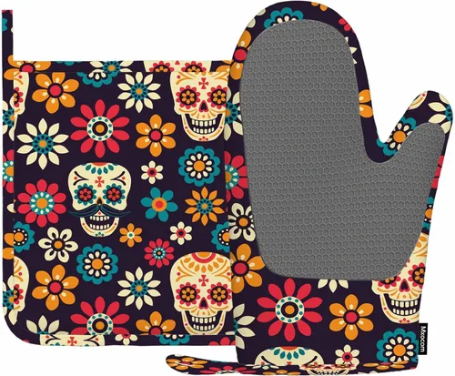 Miniatura 25 de Mxocom Juego de guantes de horno de béisbol y soportes para ollas, pelota de tenis, silicona resistente al calor, guantes para horno de cocina