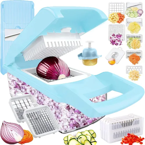 Pro-Series - Picador de verduras 16 en 1, rebanadora mandolina Dewpeton, picador de verduras, picador de alimentos con recipiente, cortador picador