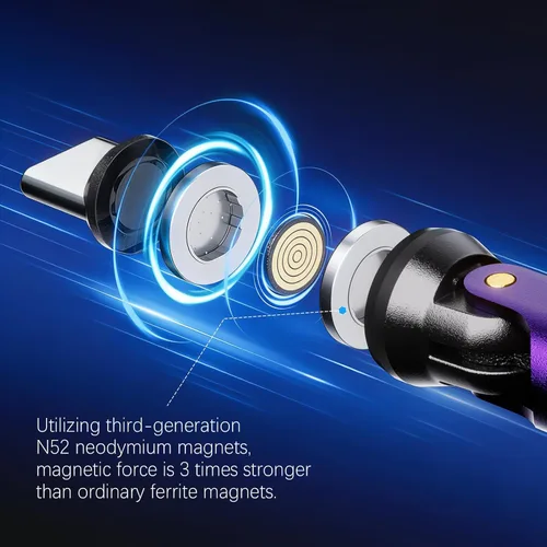 Miniatura 3 de Adaptador magnético USB C a C, 240 W PD de carga rápida de 480 Mbps de datos de 9 pines, conector de ruptura giratorio de 540°, indicador LED