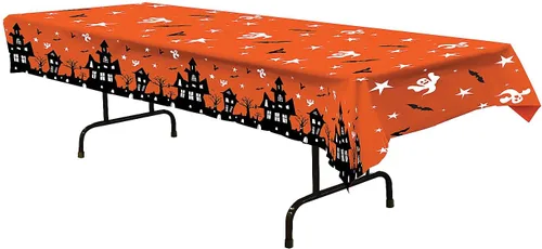 Miniatura 8 de Beistle Mantel de casa embrujada, 54 x 108 pulgadas, 2 piezas, mantel de plástico, mantel rectangular, mantel de Halloween, mantel de vacaciones