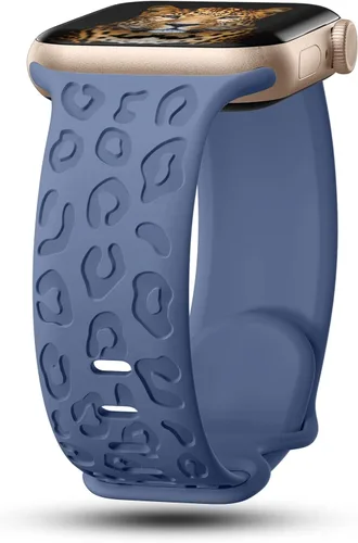 CreateGreat Bandas Grabadas Compatibles con Apple Watch de 40mm 41mm 38mm 42mm 44mm 45mm 46mm 49mm, Correa de Silicona Suave con Patrón de Leopardo