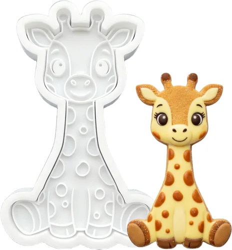 Miniatura 12 de Juego de 8 cortadores de galletas de animales con mango de sello 3D, diseño de selva para cocina, formas de pastel de ácido poliláctico