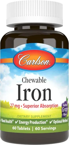 Miniatura 11 de Carlson Hierro masticable 27 mg, uva, salud de la sangre, 30 tabletas