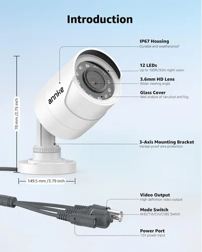 Miniatura 8 de Annke - Cámara de seguridad 1080p 4 en 1 CCTV tipo bala con cable, AHD/TVI/CVI/CVBS, cámaras de video de vigilancia analógicas adicionales para uso