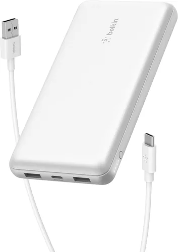 Miniatura 17 de Belkin Cargador portátil, banco de energía USB C de 20000 mAh con 1 puerto USB-C y 2 puertos USB-A, 15 W con cable tipo A a tipo C - iPhone 17, Air