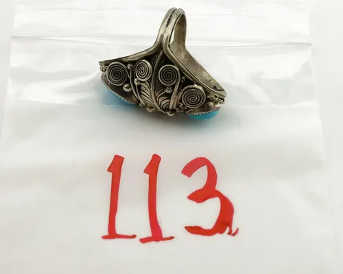 Miniatura 9 de Anillo Navajo de plata .925 Sleeping Beauty Turquoise firmado JM C.1980's, Plata de ley, turquesa