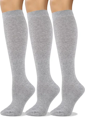Miniatura 9 de COTTON DAY Calcetines de algodón peinado suave para mujer, largos hasta la pantorrilla, con puntera sin costuras, negro, blanco, gris, azul marino
